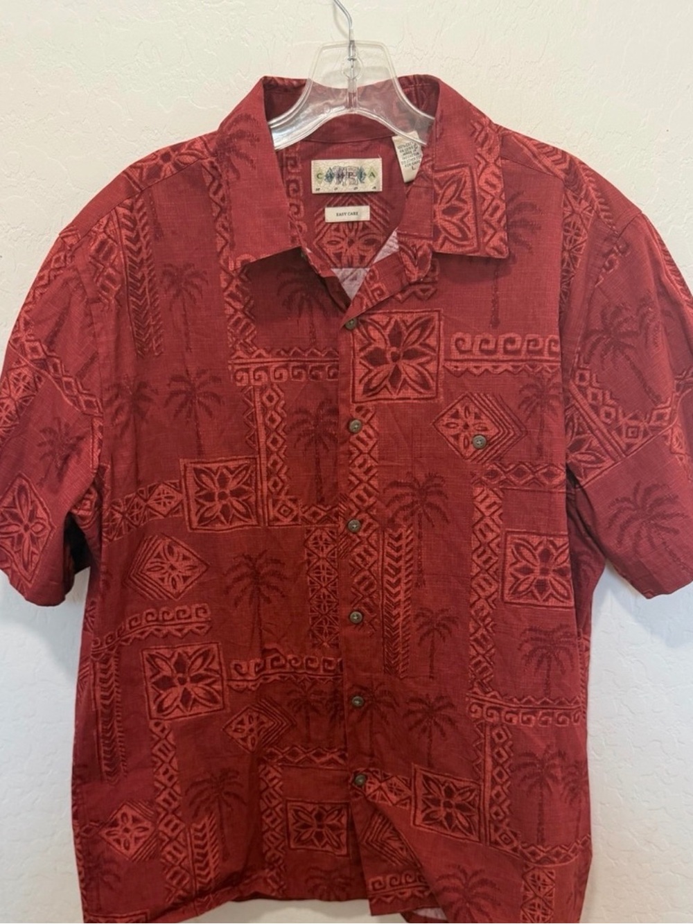 VTG campia moda men’s red Hawaiian L 100% cotton short sleeve button up‎ grandpa